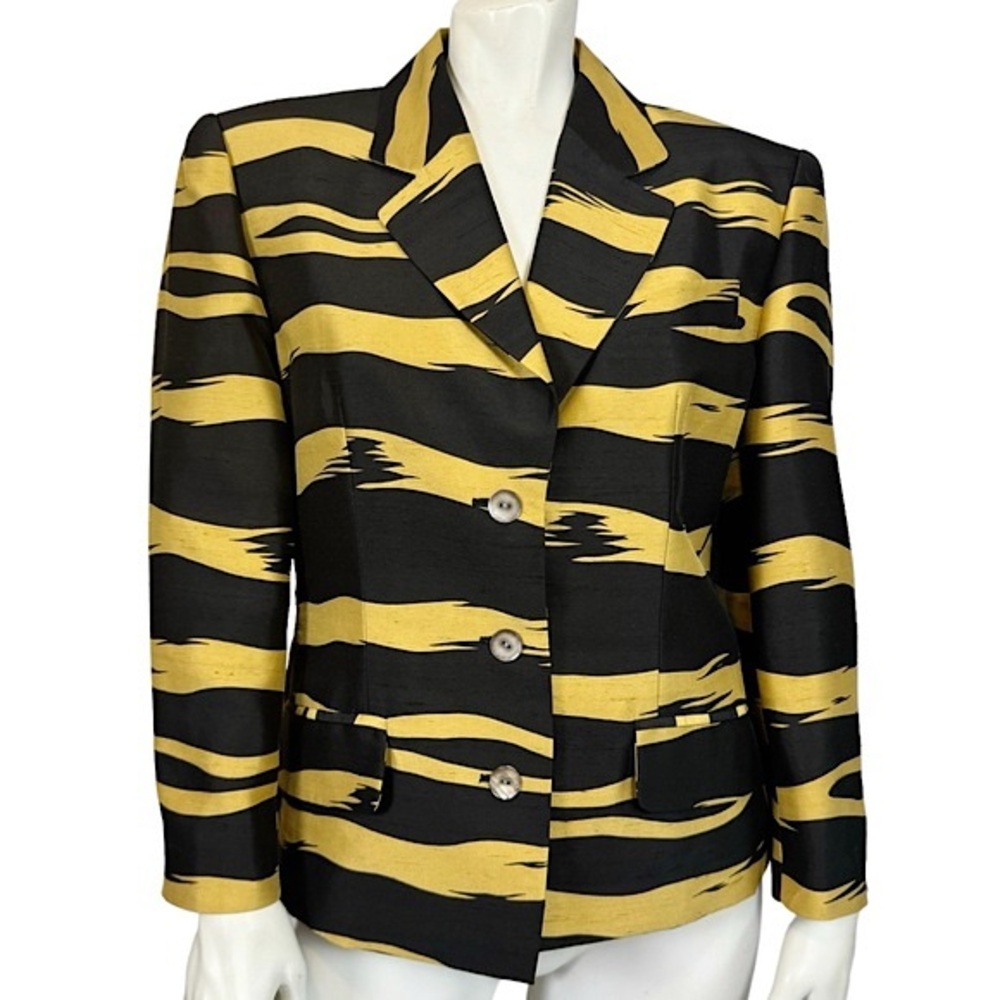 VINTAGE 90’s Paolo Santini Black Gold Silk Stripe Print Blazer Jacket